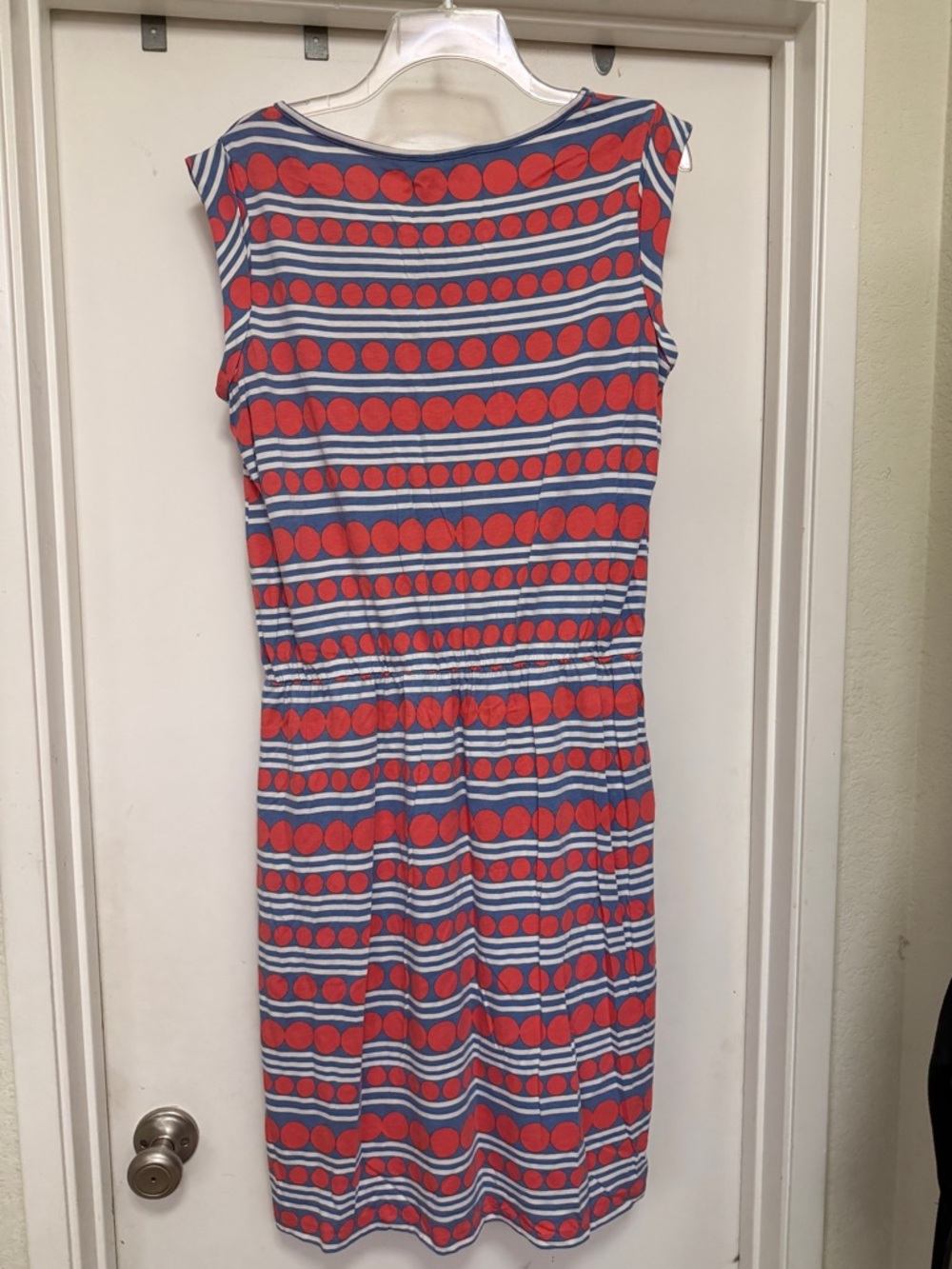 Boden sleeveless, cotton-blend "Blackberry" navy/red/white  jersey day dress 10L - Picture 3 of 7
